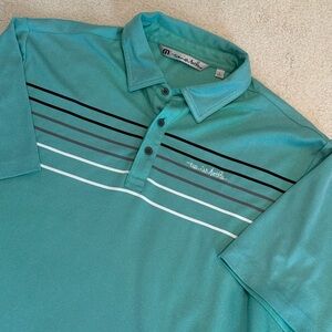 Travis Mathew Chest Stripe Golf Polo Green Aqua Blue Large Men’s